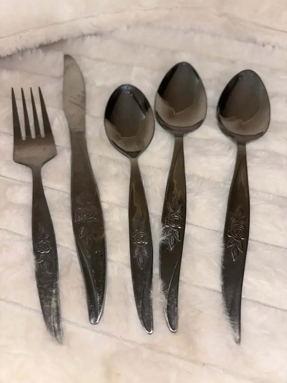 Vintage Avon Rose Stainless Flatware Taiwan Customcraft Hanford Forge - 5 Piece